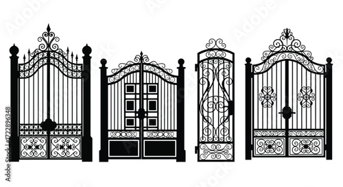 Ornate wrought iron gates collection elegant security and decorative architectural elements for property vector