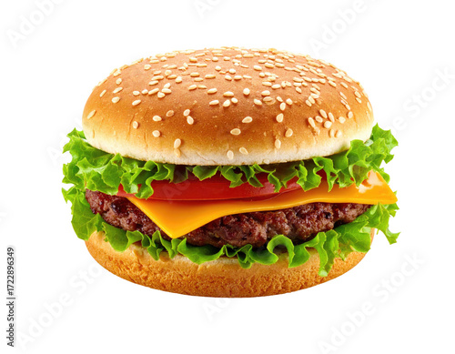 A single, round, classic cheeseburger