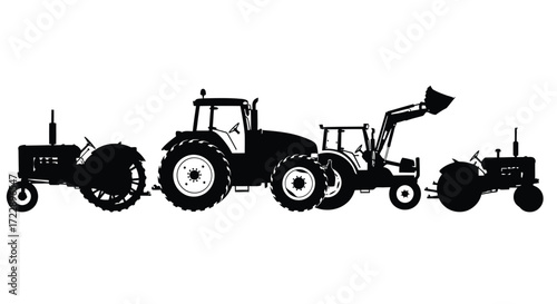 Collection of vintage and modern tractors silhouettes agricultural machinery icons farm equipment set vector