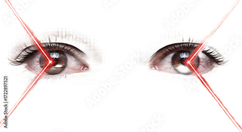 Close-up of Human Eyes with Red Laser Beams in Sci-Fi Style