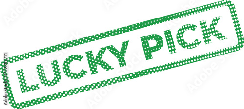 A green polka dot stamp proclaims Lucky Pick, a playful ideal for promotions
