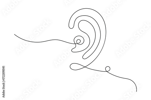 Ear symbol one line art minimalist outline vector isolated abstract design illustration
