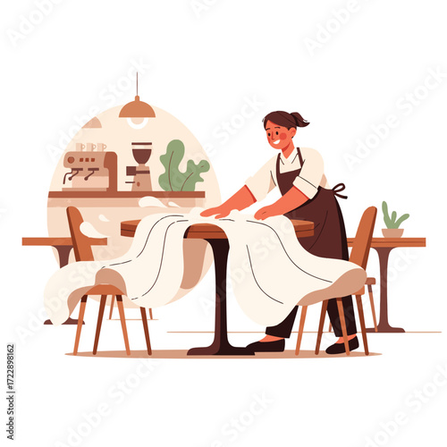 Setting the Table A Waitress Prepares for Service in a Cozy Cafe