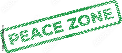 A green and white dotted stamp declares a Peace Zone