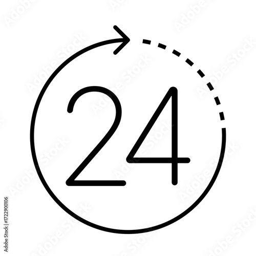 24 hours availability line icon with editable stroke