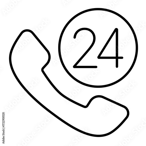 24 hours hot line line icon with editable stroke