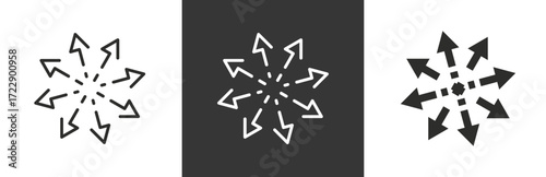 flat and linear set icons, versatile icon, multipurpose capability, function cross, tilt skill, simple symbols on white and black background - editable stroke vector illustration
