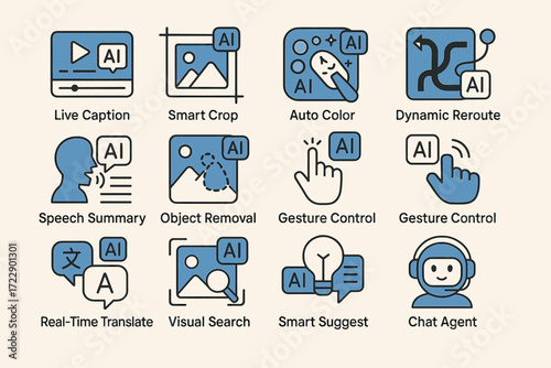 Ai icons for speech, gesture, and image tools