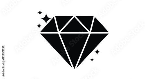 A black diamond illustration with sparkling details and a simple design