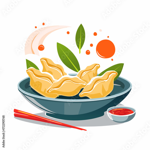 羽つき餃子をデザインしたベクターイラスト素材