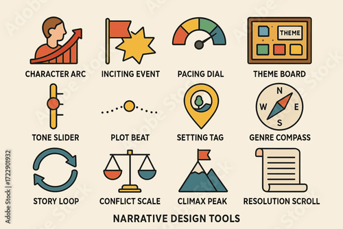 Narrative design tools for storytelling with icons