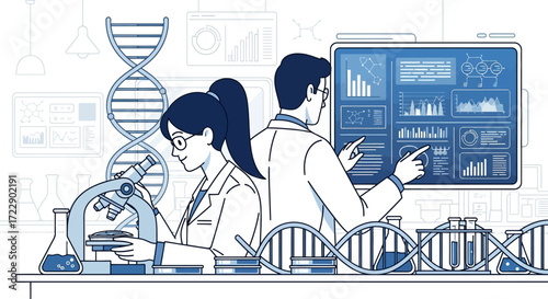 Scientists working in a laboratory analyzing data and conducting research.