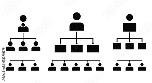 Illustrative representation of hierarchical structures with people and organizational charts