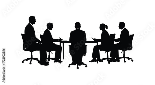 A group of professionals seated around a conference table in silhouette