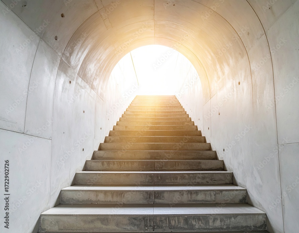 Fototapeta premium Concrete tunnel stairway leads to light (1)
