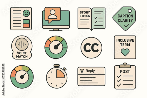 Icon set for digital communication: story ethics, clarity, inclusion, and response efficiency