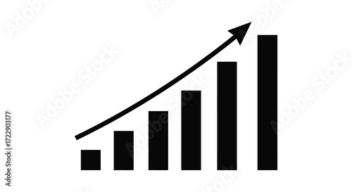 Simple black and white graphic displaying growth with a rising arrow chart