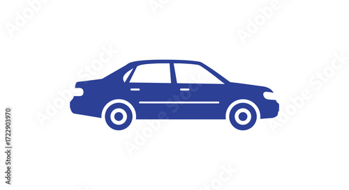 Simple blue silhouette illustration of a standard four door passenger vehicle