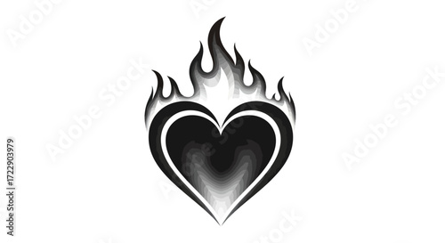Abstract Heart Symbol Enveloped in Flames Against a Stark White Backdrop Composition