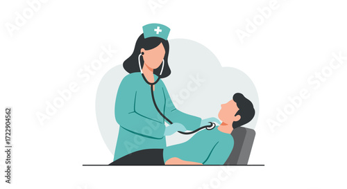 A healthcare professional examines a young patient s throat with a stethoscope