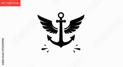 Elegant fusion of maritime symbol with freedom featuring an anchor entwined with stylized wings