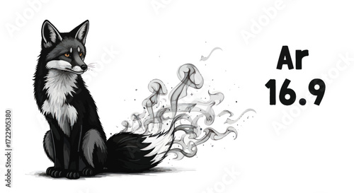 Fox with tail turning into smoke, alongside 'Ar' and '16.9' in bold text