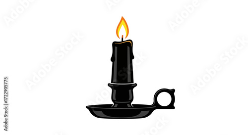 Illuminating black candle in a classic holder offering a gothic aesthetic touch and bright flame