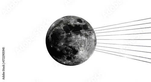 Lunar echoes cosmic strings abstract monochrome sphere celestial harmony visual
