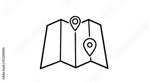 Minimalist map icon symbolizing navigation and destination conceptual drawing