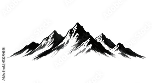 Monochromatic mountain range illustration in minimalistic style, capturing stark beauty of nature