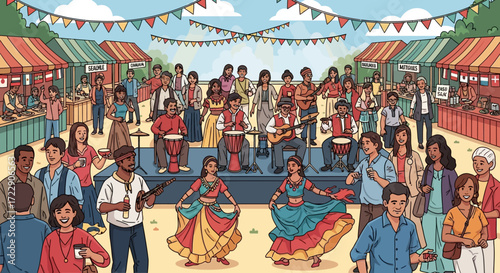 Diverse group of people enjoying a vibrant cultural festival.