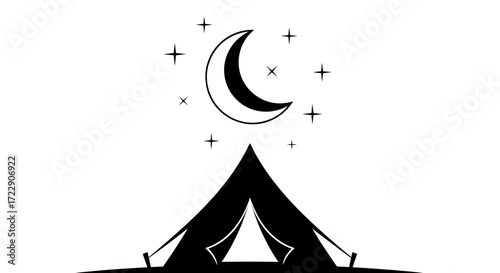 Night camping experience under the stars minimal design, camping tent beneath the moon and