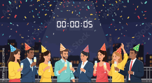 New Years Eve Celebration - A Group of Friends Toasting Under Confetti.