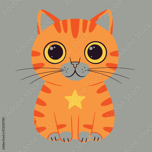Cute orange cat with star decoration on grey background