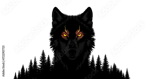 Stunning wolf portrait emanating a powerful and commanding presence in the forest
