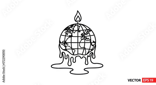 Symbolic melting globe with candle flame representing the climate warming concerns
