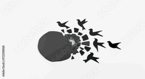 Symbolic representation of overcoming obstacles with birds taking flight concept