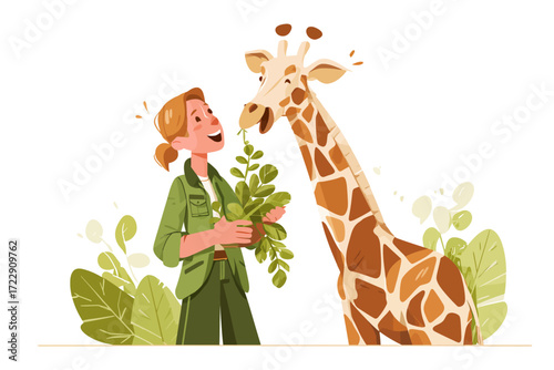 Girl feeding a giraffe leafy greens at a zoo or sanctuary.