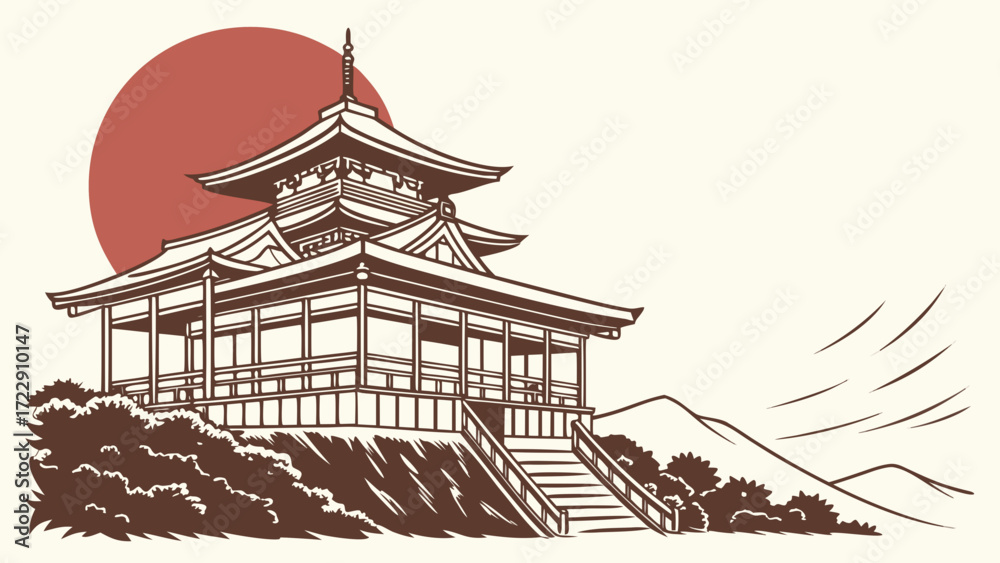 Fototapeta premium chinese temple in autumn morning beautiful view 