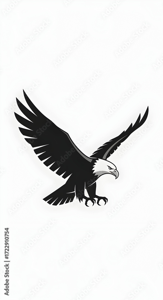 Obraz premium Eagle in Flight Silhouette Against White Background