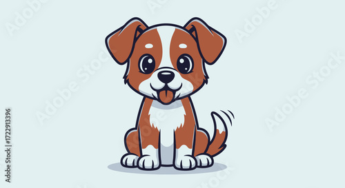 Adorable cartoon dog character with friendly expression and playful tail wagging illustration