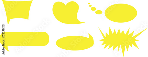Yellow speech bubbles of diverse shapes displayed against a clean, isolated white transparent background
