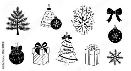 Festive christmas hand drawn doodle set with holiday elements and winter symbols