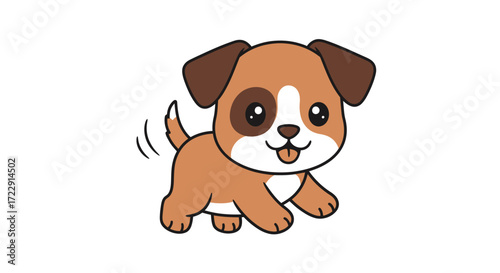 Cartoon puppy dog illustration, cute and playful pet character with joyful expression smiling