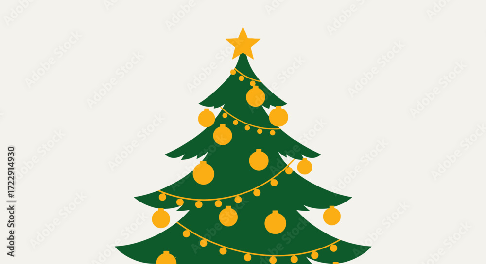Obraz premium Festive Christmas Tree Vector Illustration with Golden Ornaments and Star Topper Celebration