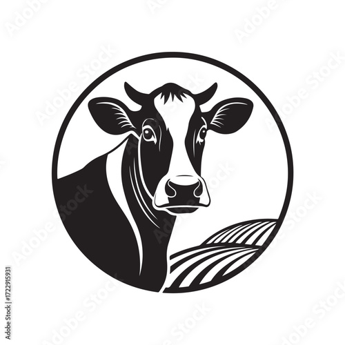 Black and white cow illustration. Set cow silhouette. Minimalist and Flat Logo 1.eps