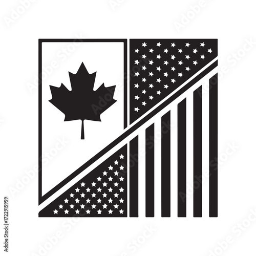 Black and white, minimalist design, national flags, Canadian flag, American flag vector (1).eps