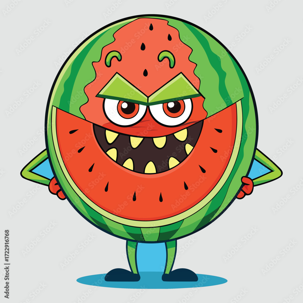 Fototapeta premium Funny cartoon watermelon character with smiling face vector illustration