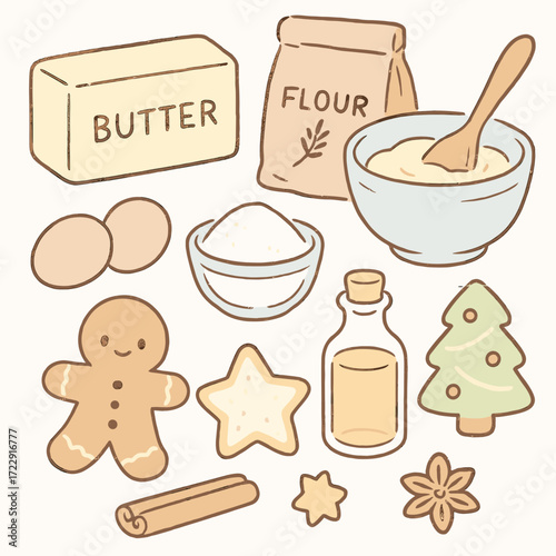 Holiday baking ingredients on wooden table