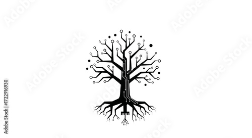 Digital growth a stylized representation of a network tree silhouette design